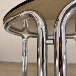 Runder Esstisch Chrom & getöntes Glas