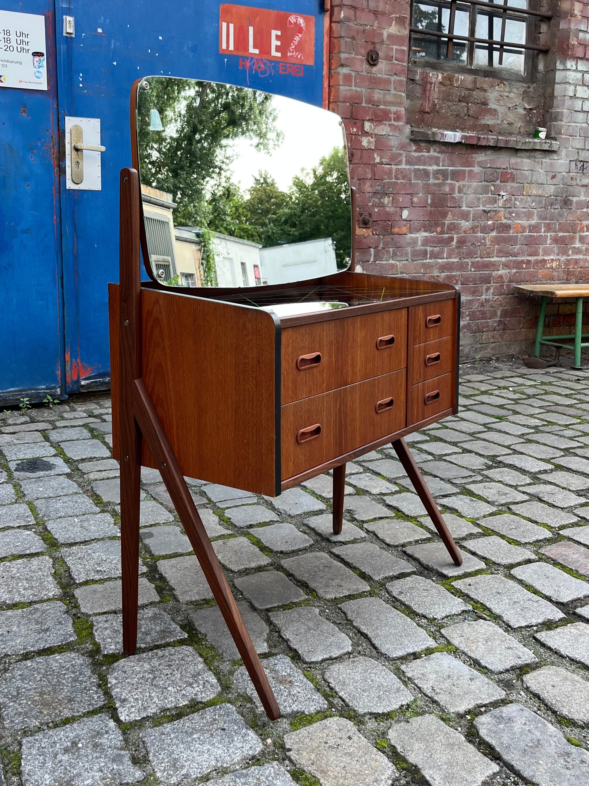 Schminktisch mit gemusterter Glasplatte Teak