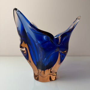 Vase kobaltblau Glas von Josef Hospodka für Chřibská Sklárna