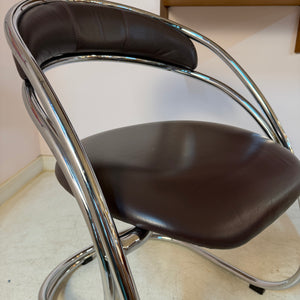 Freischwinger dunkelbraun Leder Chrom
