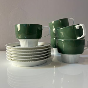 Set: 6x Kaffeetasse mit Untertasse Modulation Secunda grün von Tapio Wirkkala für Rosenthal