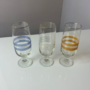 Set: 3x Sektglas blau weiß orange mit Goldrand