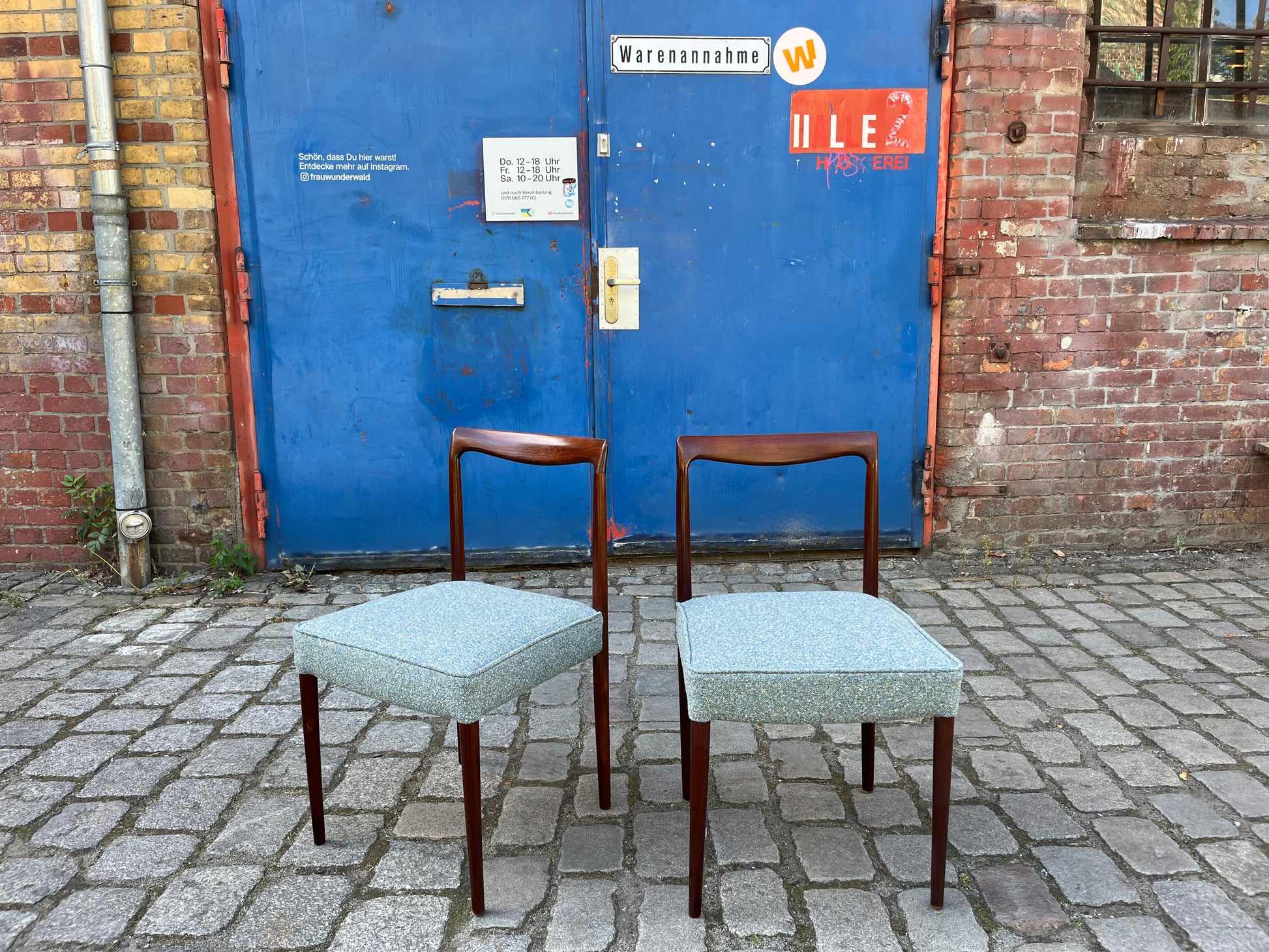 Set: 2x Polsterstuhl blau Palisander