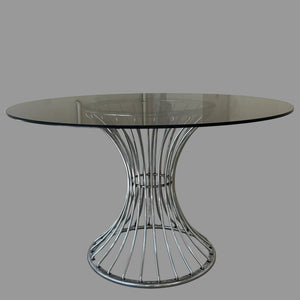 Runder Esstisch Rauchglas Chrom von Gastone Rinaldi für Rima