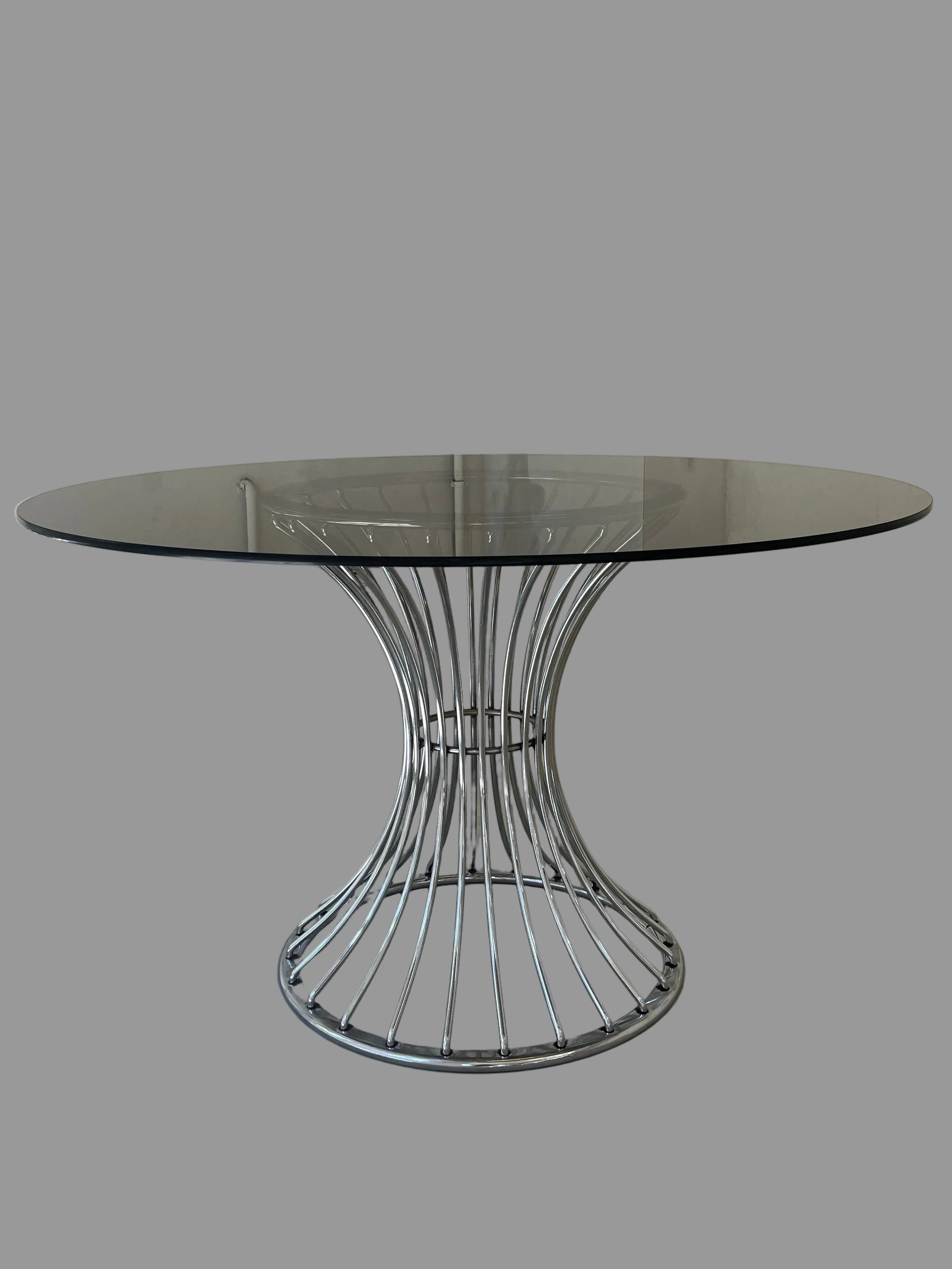 Runder Esstisch Rauchglas Chrom von Gastone Rinaldi für Rima