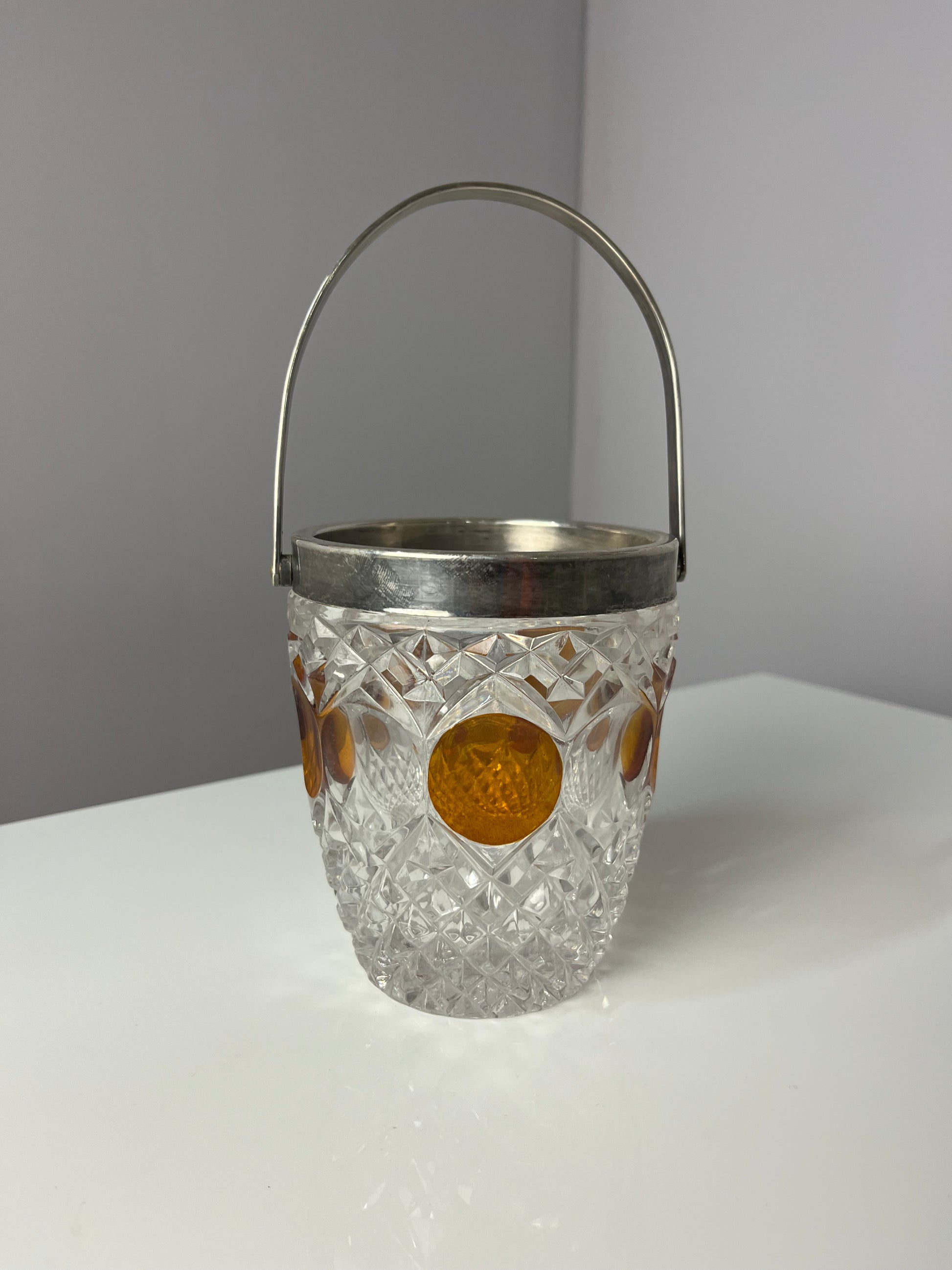 Eiskübel Kristallglas Silber mit Henkel