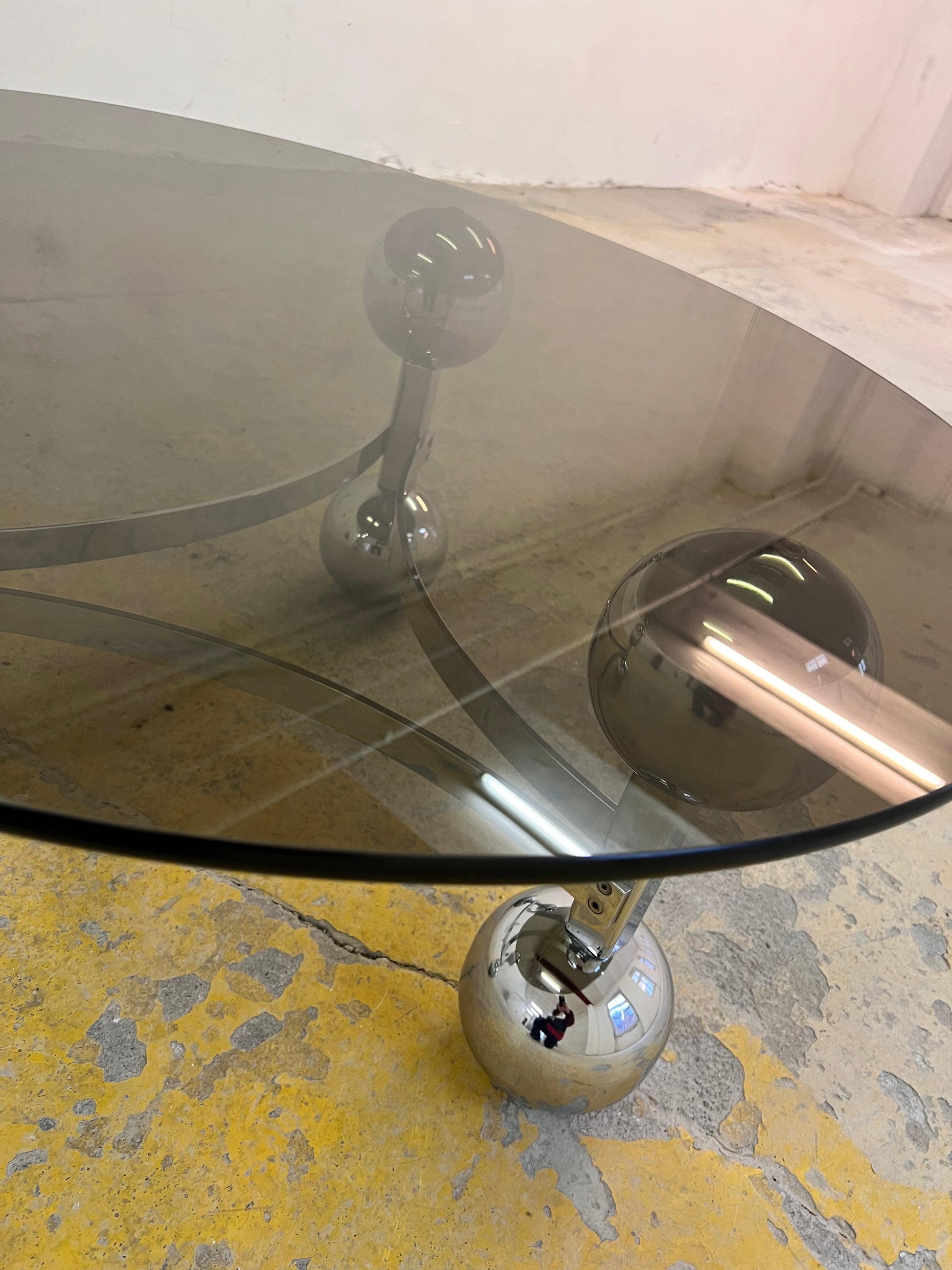 Couchtisch Chrom & Rauchglas 70er Space Age Design