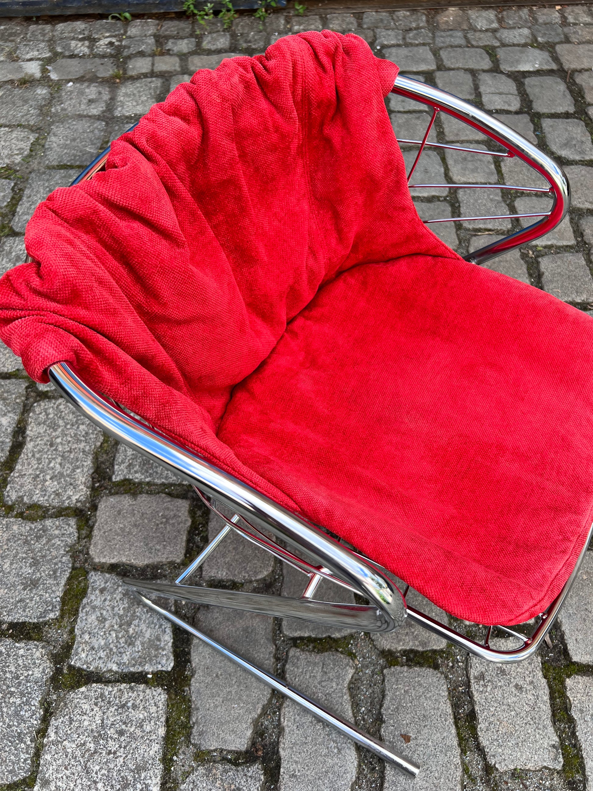 Freischwinger Chrom mit Samtkissen von Gastone Rinaldi