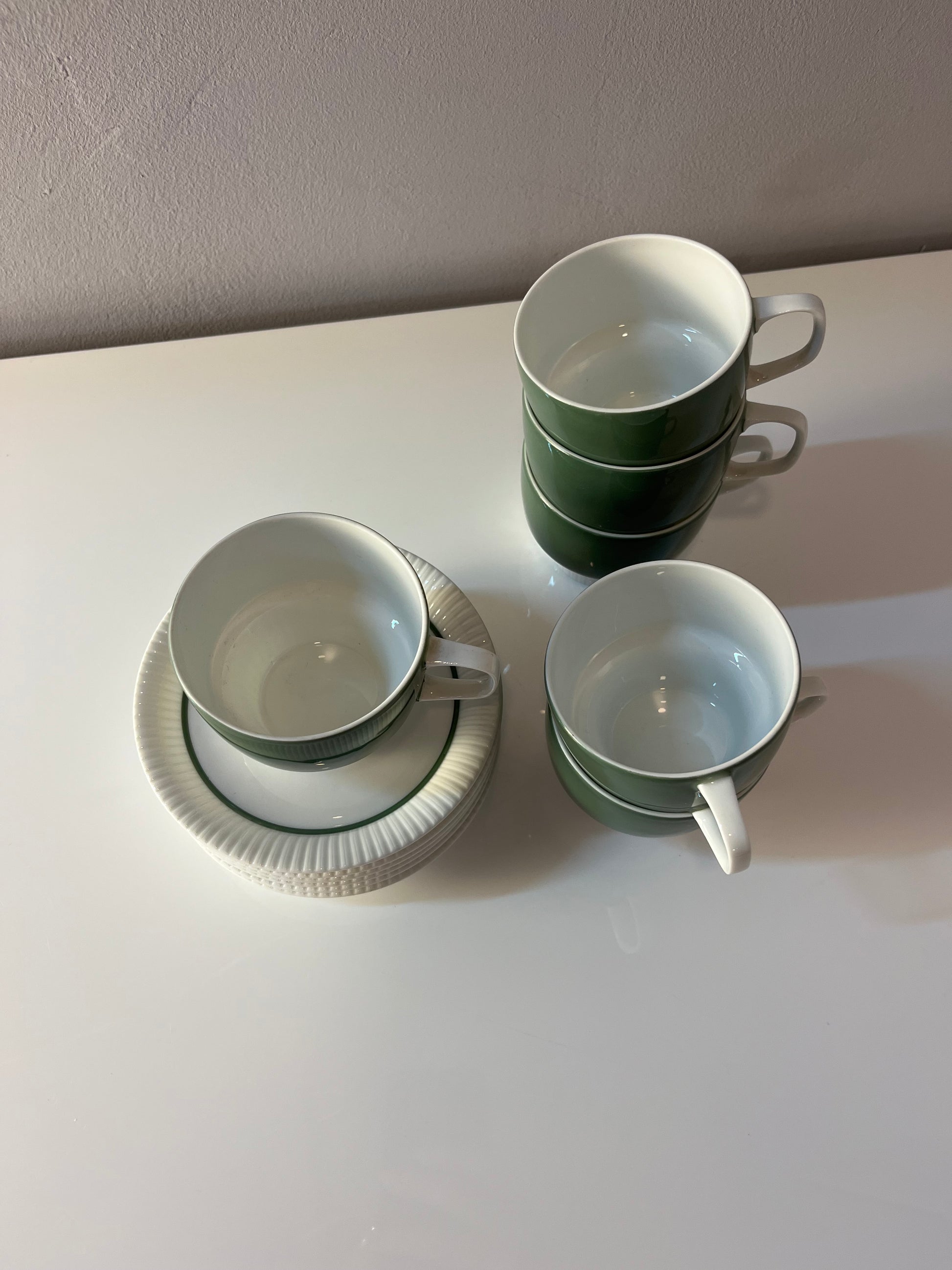 Set: 6x Kaffeetasse mit Untertasse Modulation Secunda grün von Tapio Wirkkala für Rosenthal