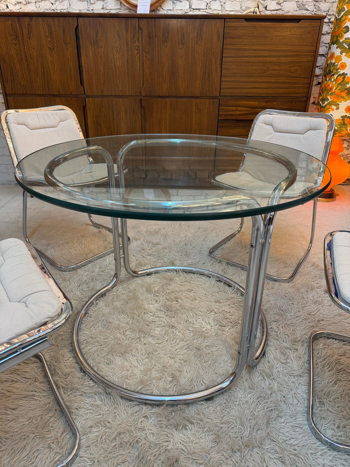 Runder Esstisch Chrom & Glas aus Italien