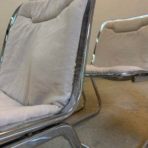 Set: 4x Freischwinger Chrom mit Sitzpolster creme von Gastone Rinaldi für Rima