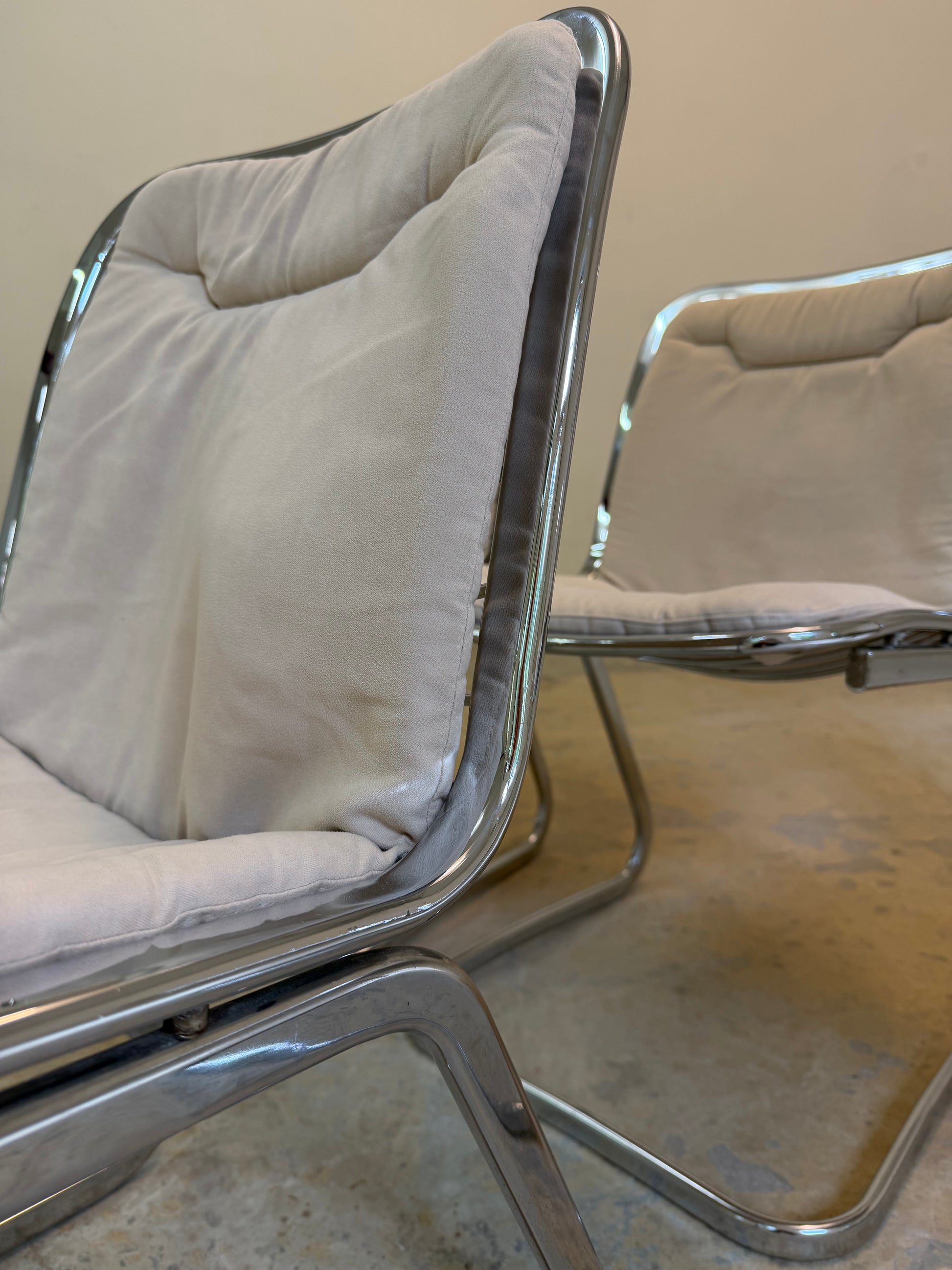 Set: 4x Freischwinger Chrom mit Sitzpolster creme von Gastone Rinaldi für Rima