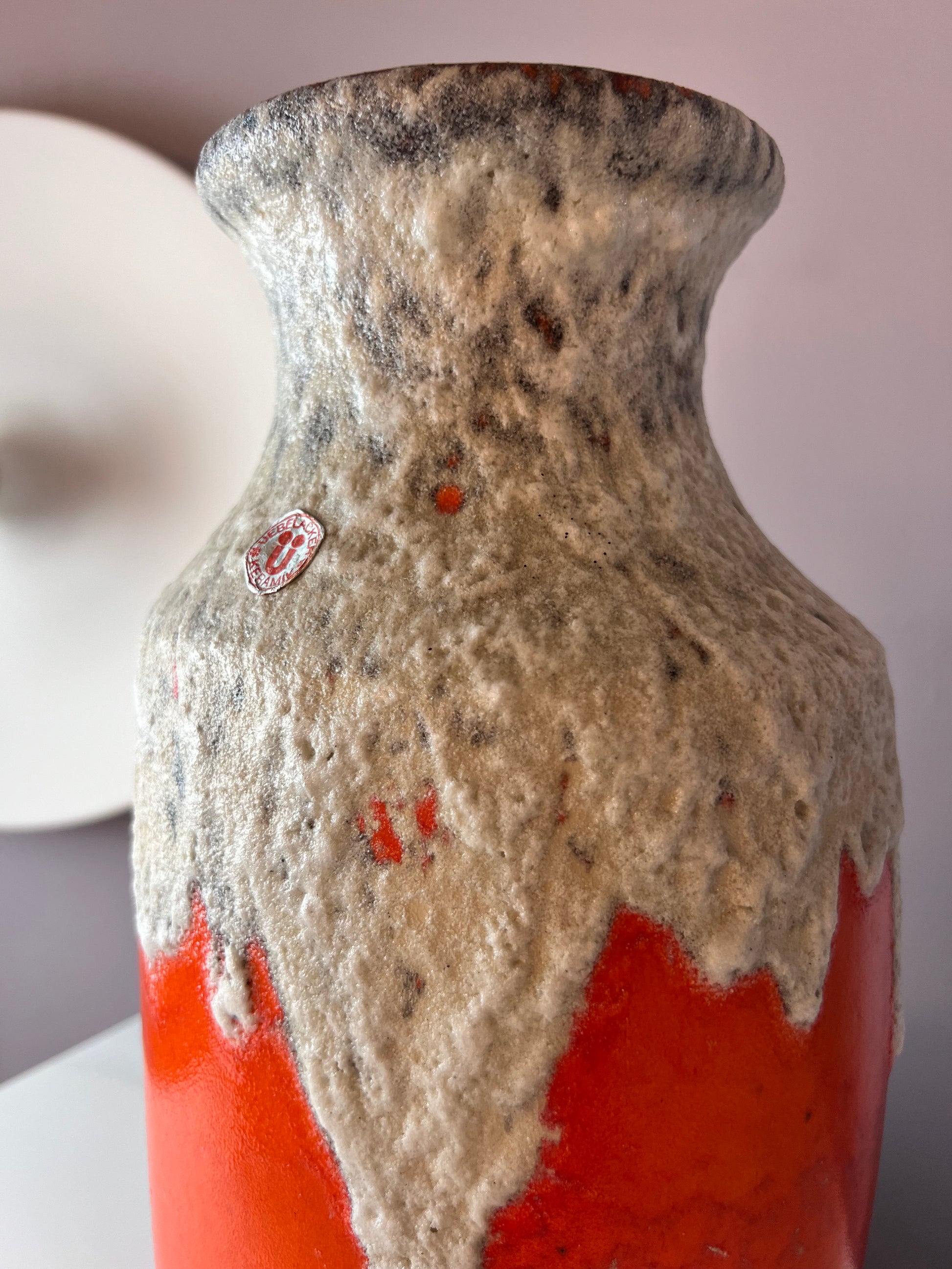 Vase Fat Lava 1439/40 orange weiß von Uebelacker Keramik