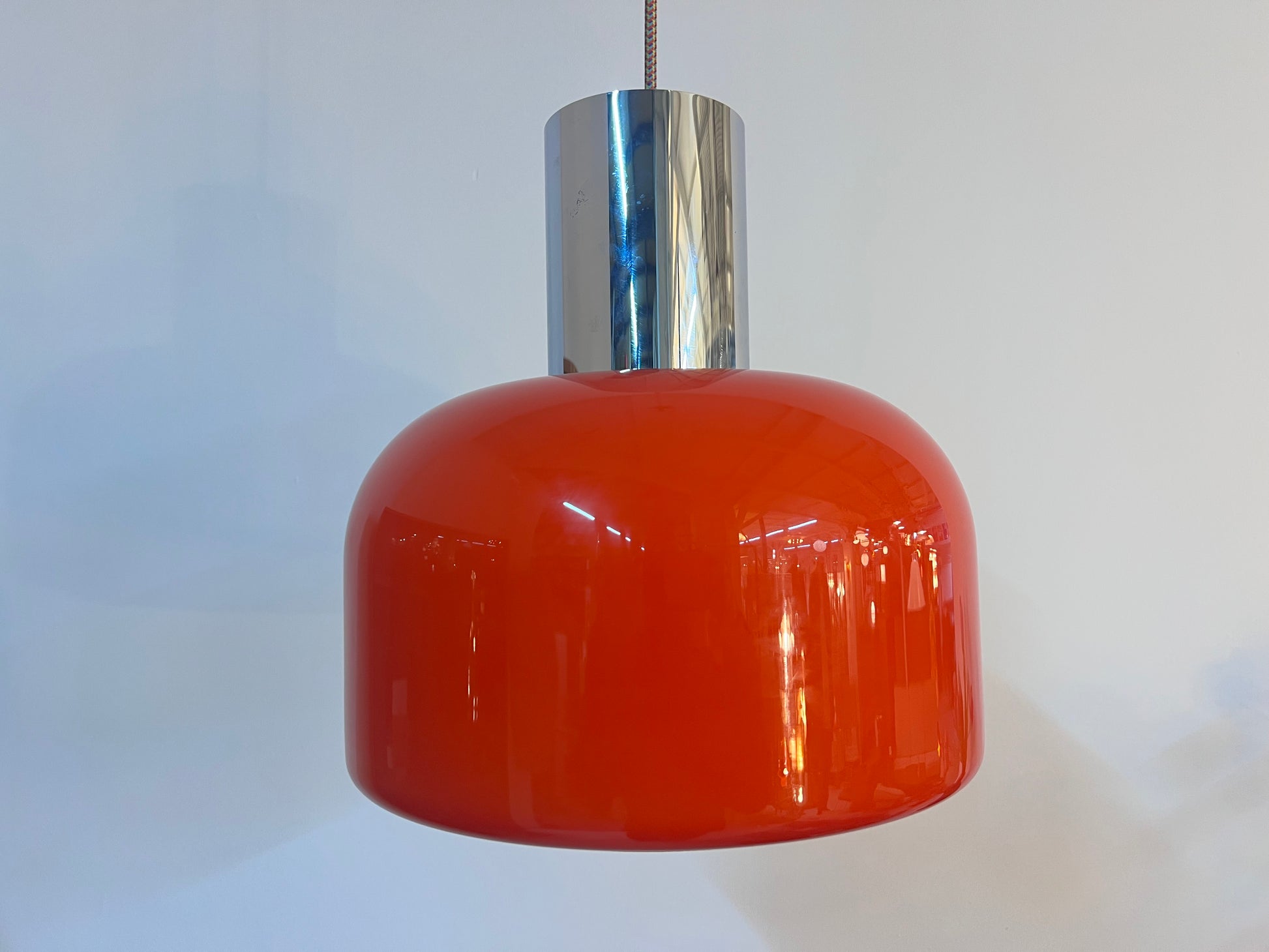 Hängelampe orange Glas Chrom von Glashütte Limburg