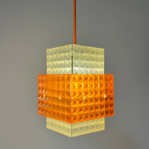 Hängelampe orange weiß mit Wabenstruktur aus der DDR