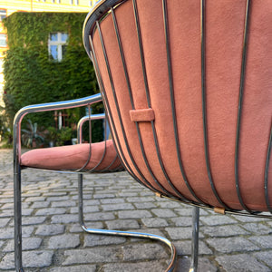 Set: 2x Freischwinger rosa Chrom von Gastone Rinaldi - neu gepolstert
