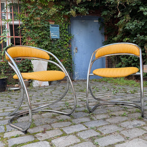 Freischwinger gelb Flechtoptik neu gepolster Leder Chrom