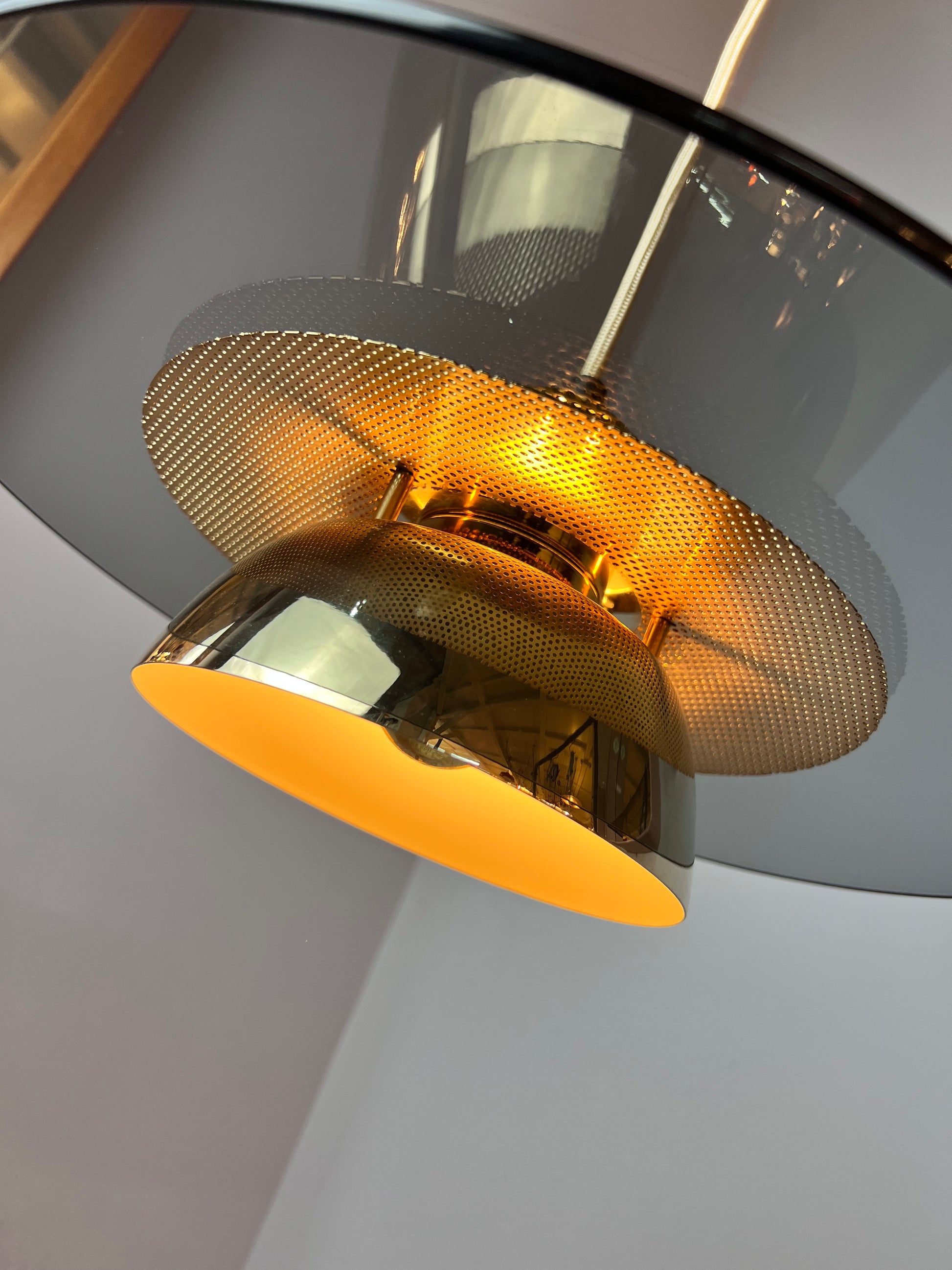 Lamellenlampe Gold Rauchglas aus Dänemark