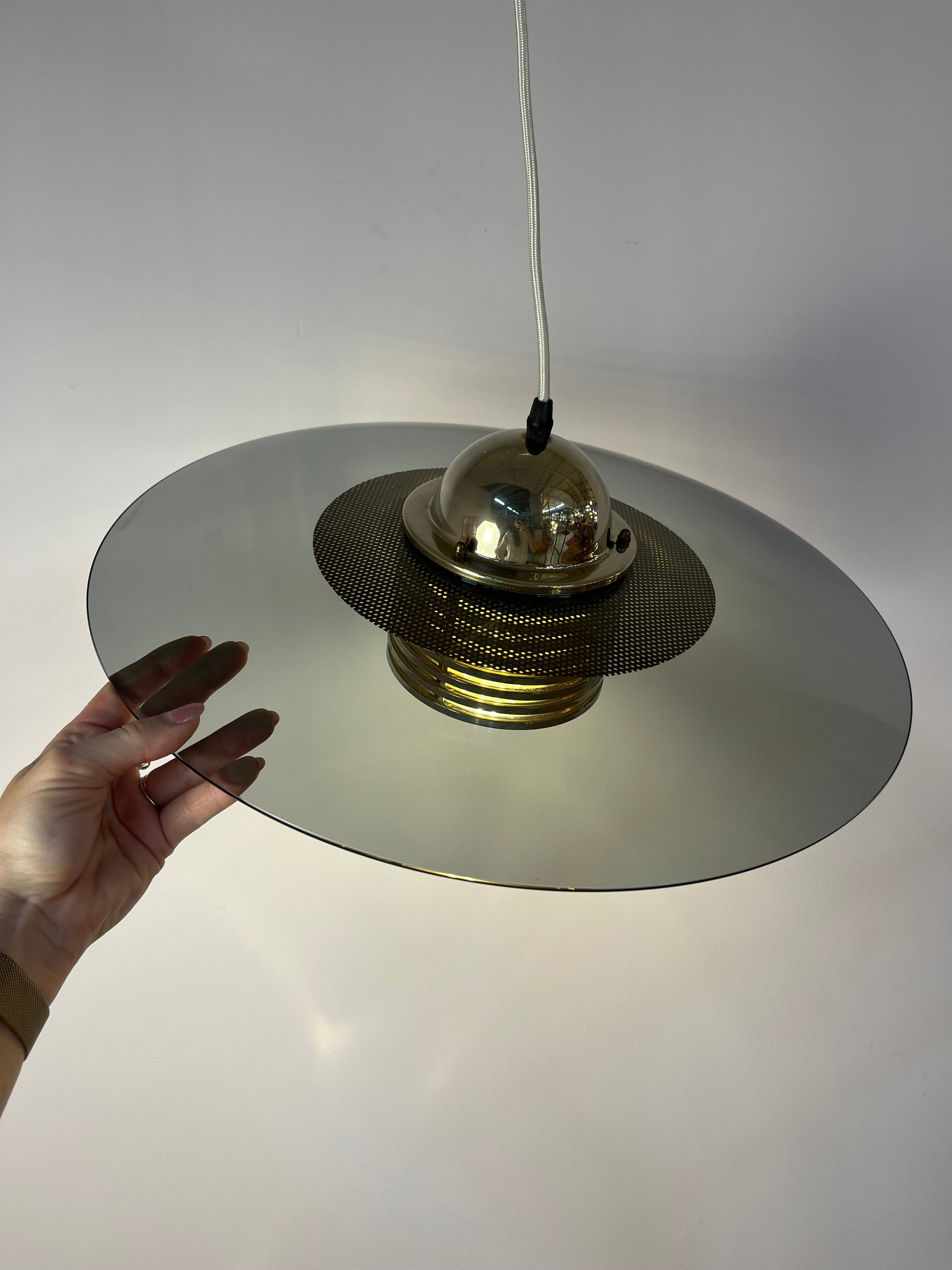 Hängelampe Rauchglas Messing von Jan Eskil Eskilsson für Belid