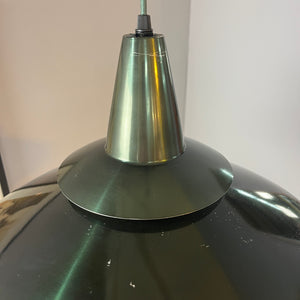 Lamellenlampe dunkelgrün gelb mit Opalglasschirm