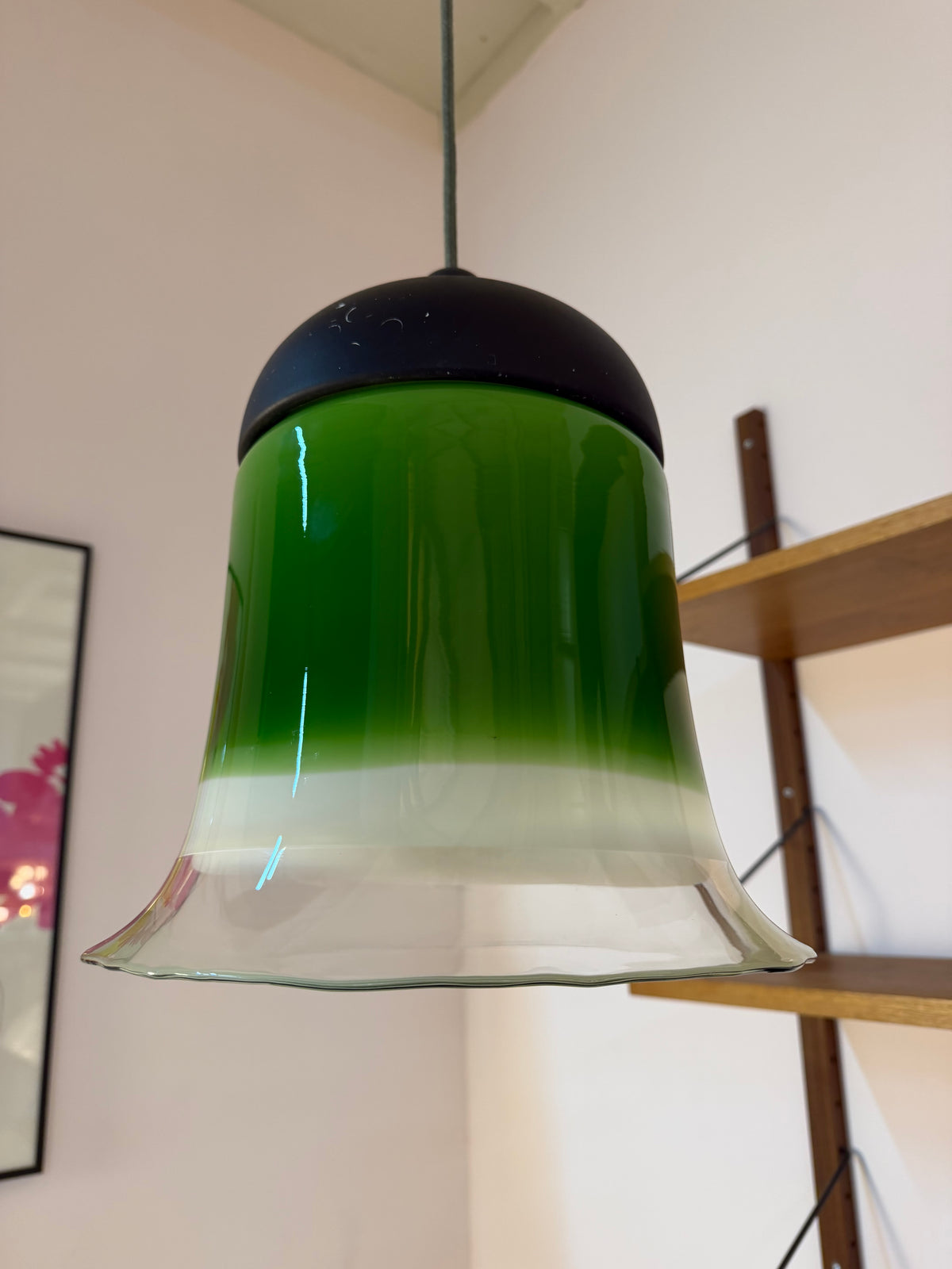 Hängelampe grün weiß Glas von Peill & Putzler