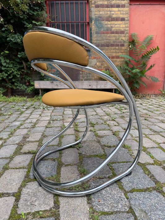 Freischwinger senfgelb neu gepolster Leder Chrom