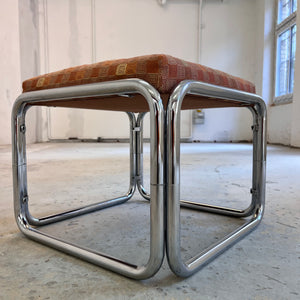 Hocker Chrom mit orange braunem Polster