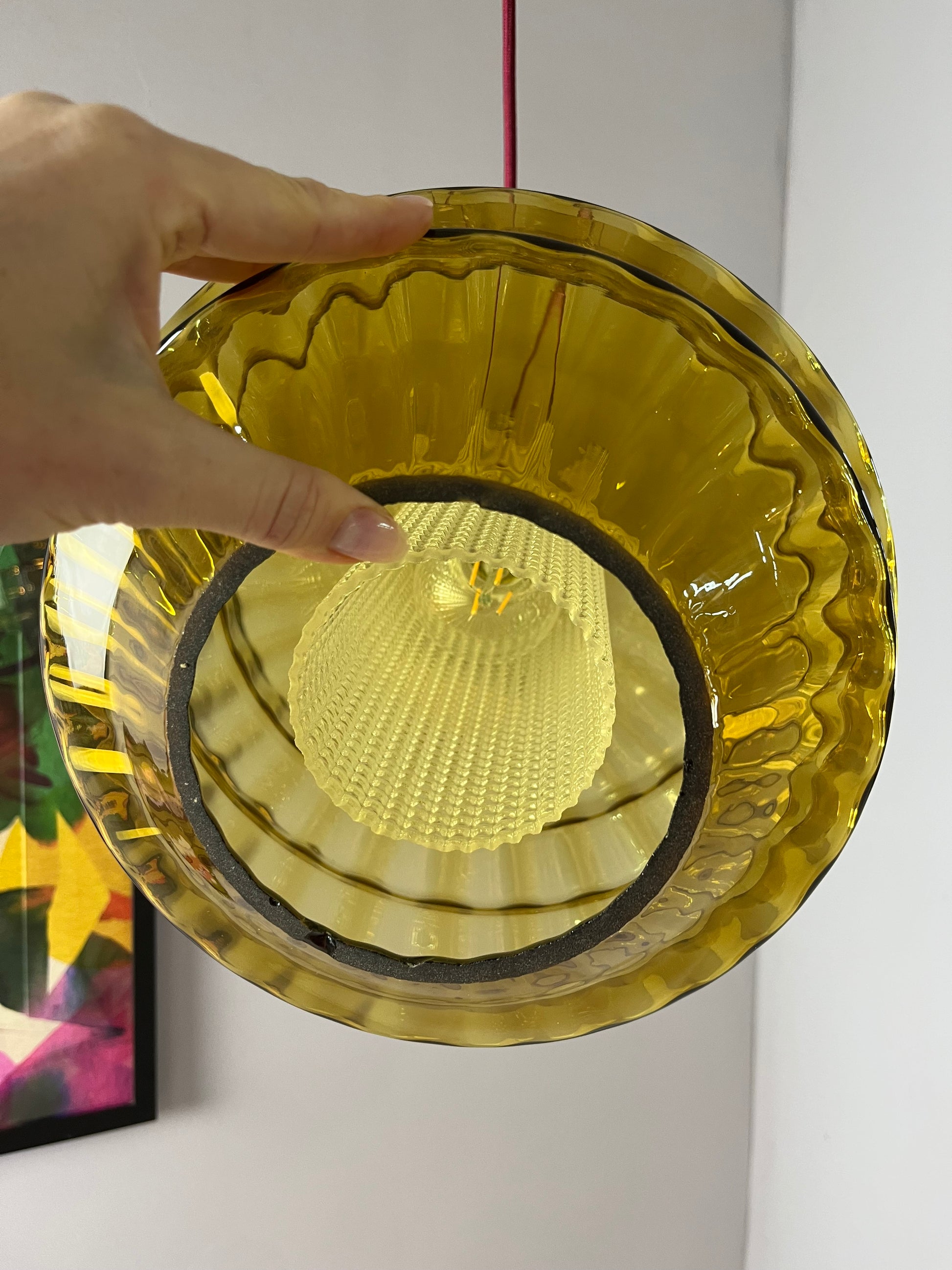 Hängelampe mit Glas Doppelschirm von Carl Fagerlund für Orrefors