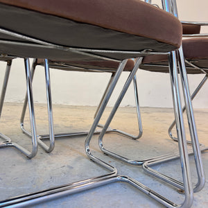 Set: 4x Polsterstuhl Chrom mit braunem Velour