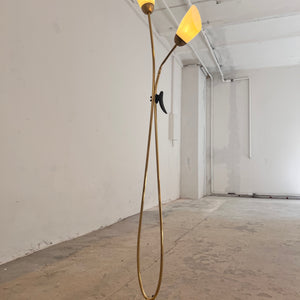 Stehlampe mit zwei Schwanenhalsarmen Messing