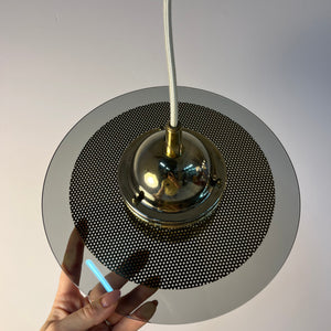 Kleine Hängelampe Rauchglas Messing von Jan Eskil Eskilsson für Belid