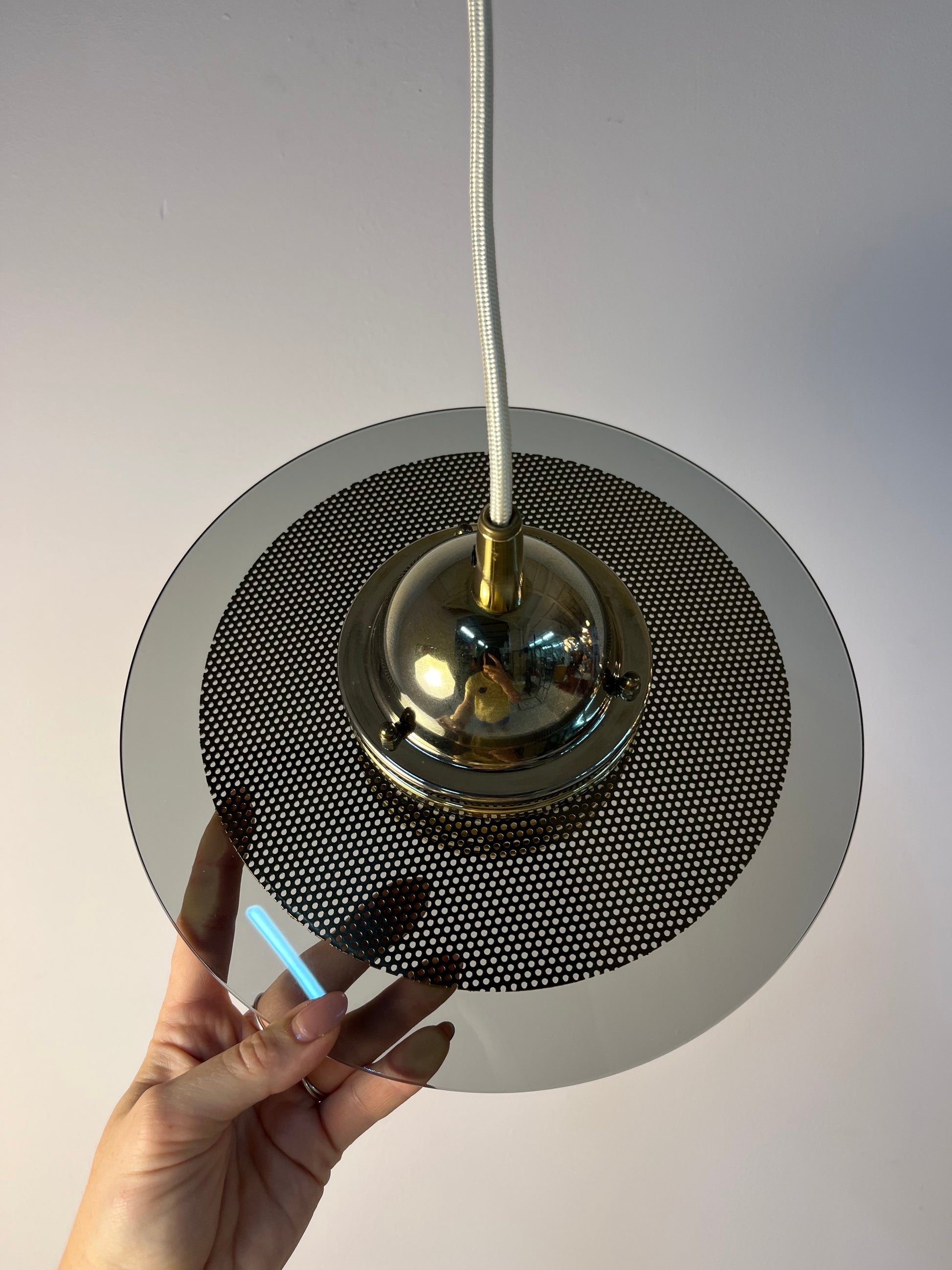 Kleine Hängelampe Rauchglas Messing von Jan Eskil Eskilsson für Belid