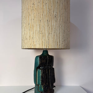 Tischlampe türkis beige Keramik von Bernard Rooke