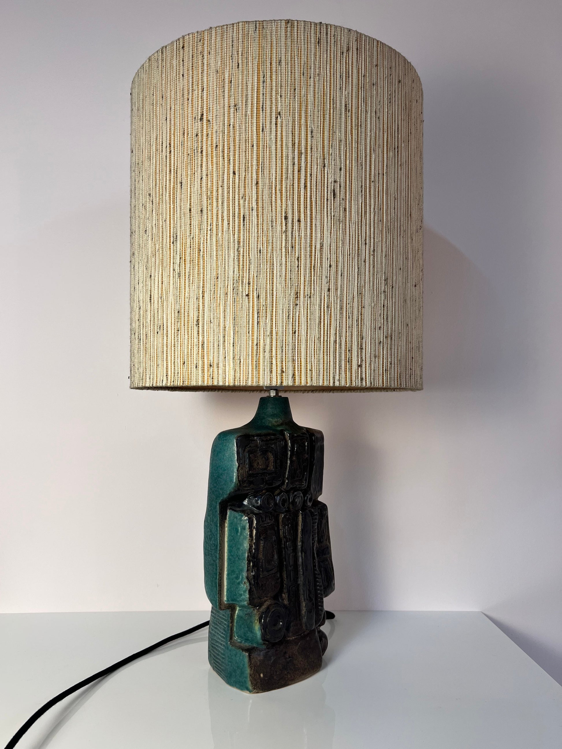 Tischlampe türkis beige Keramik von Bernard Rooke