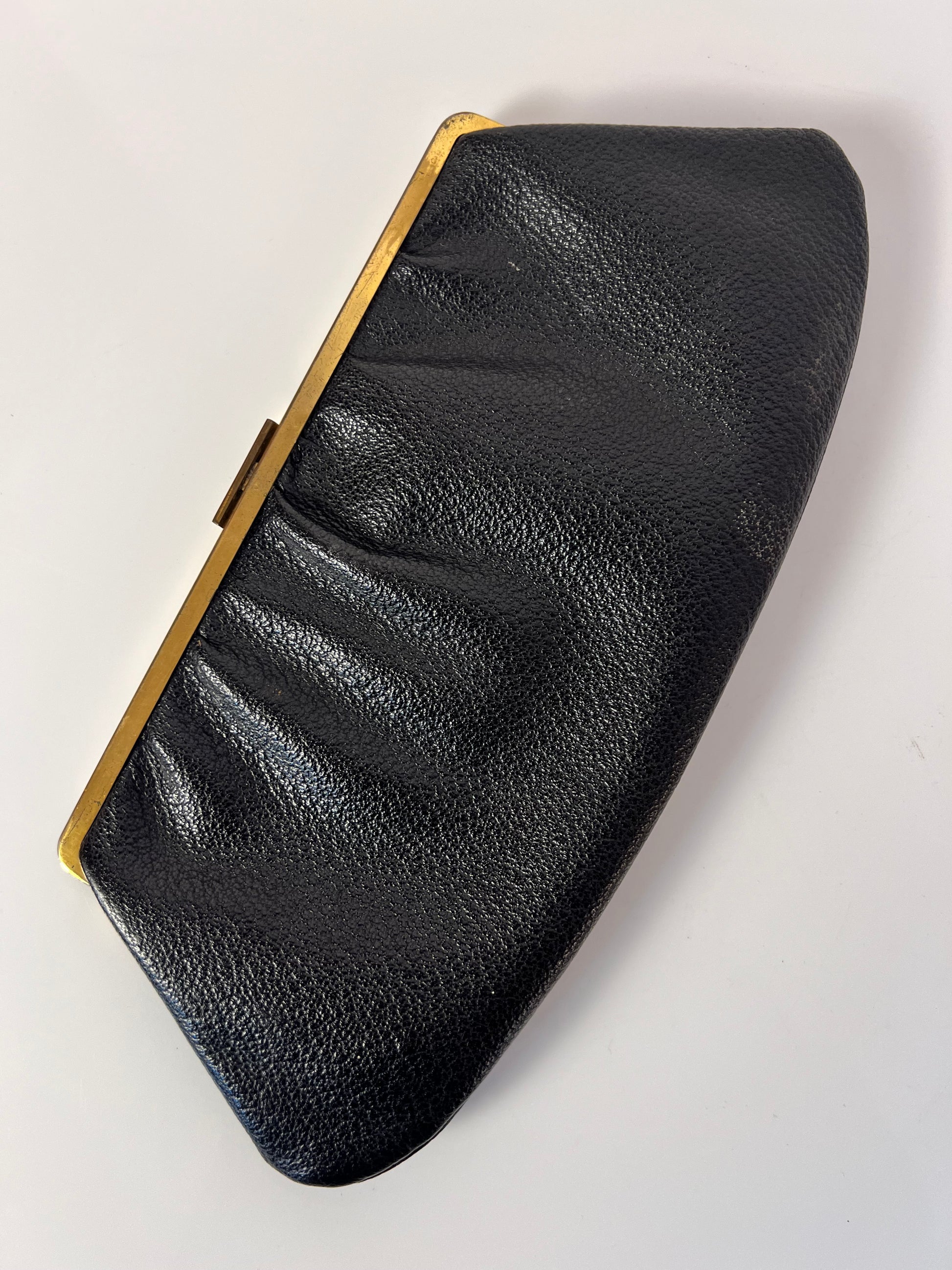 Tasche Echtleder schwarz & Messing KaDeWe 70er