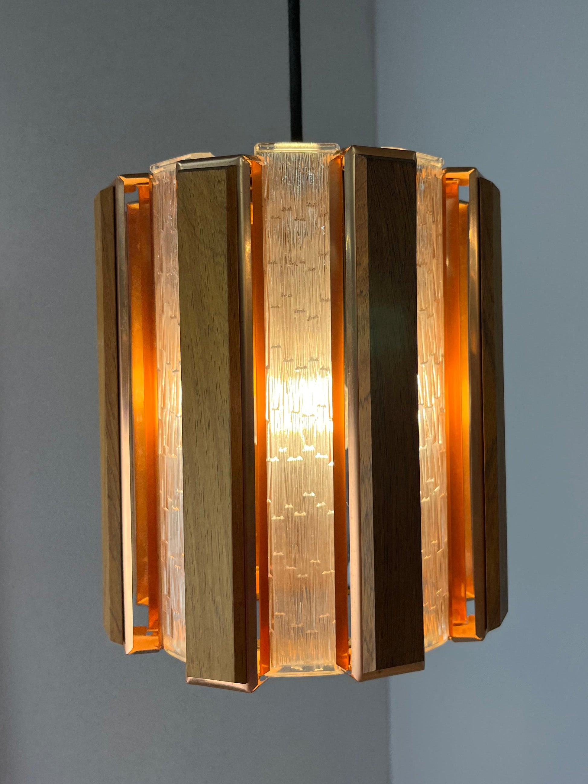 Hängelampe Teak Kupfer von Werner Schou für Coronell Elektro