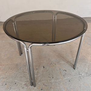 Runder Esstisch Chrom & getöntes Glas