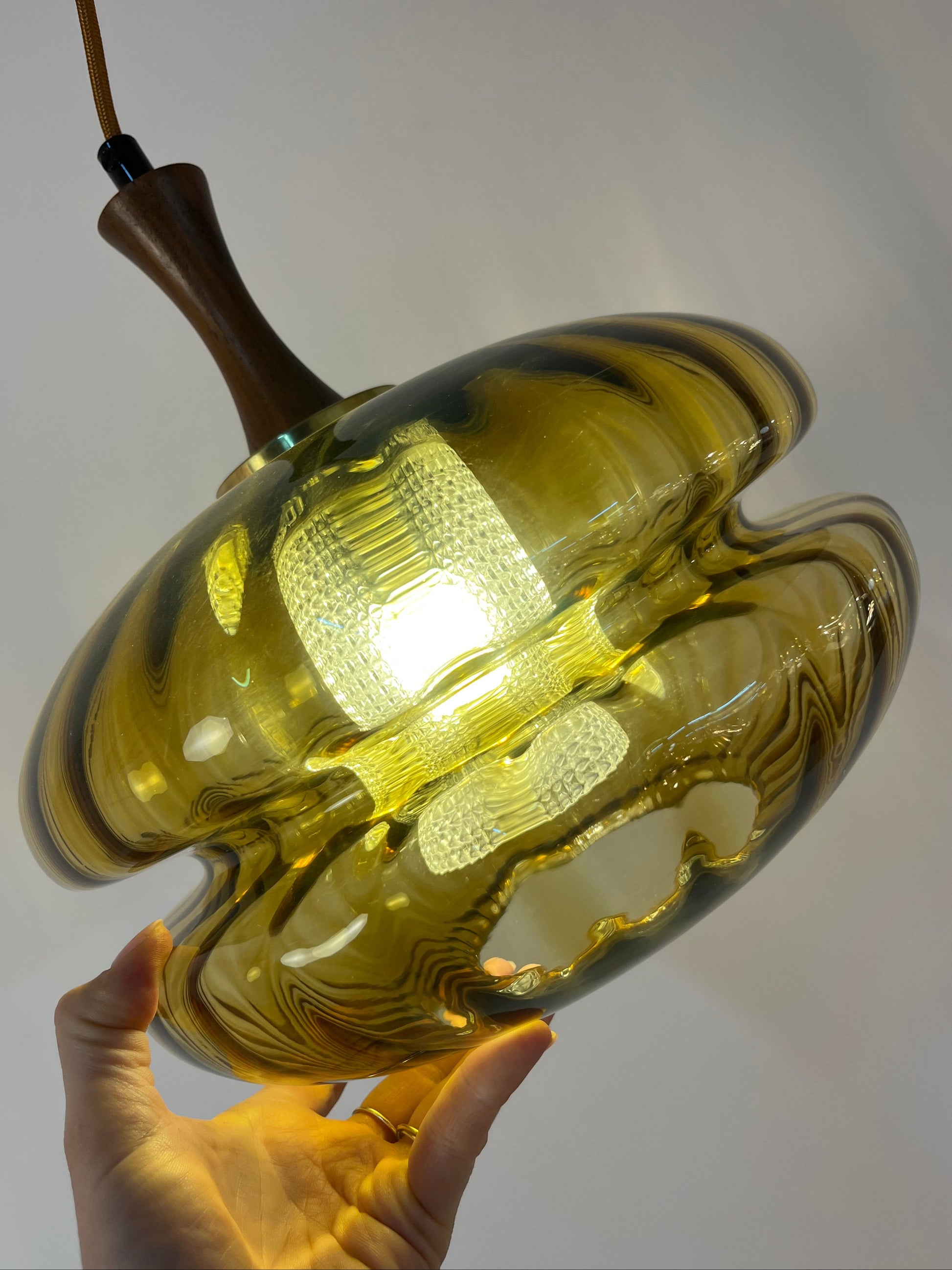 Hängelampe Glas Teak von Orrefors