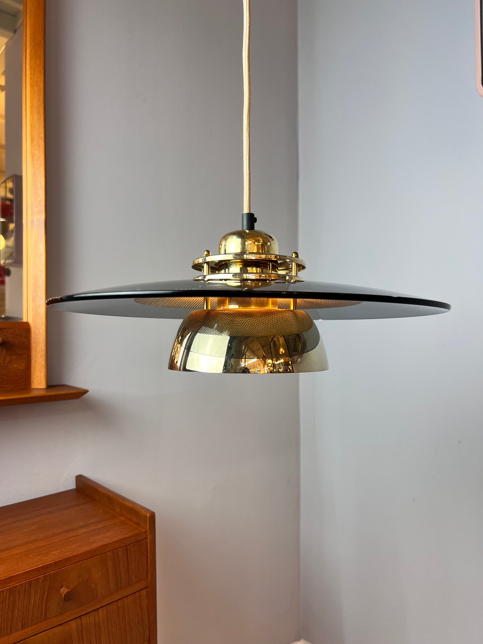 Lamellenlampe Gold Rauchglas aus Dänemark