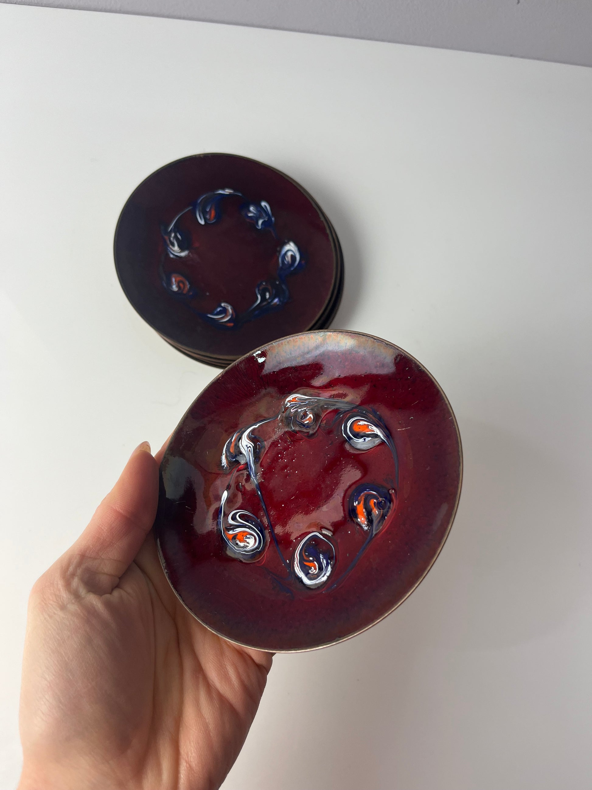 Set: 6x Schale weinrot Emaille