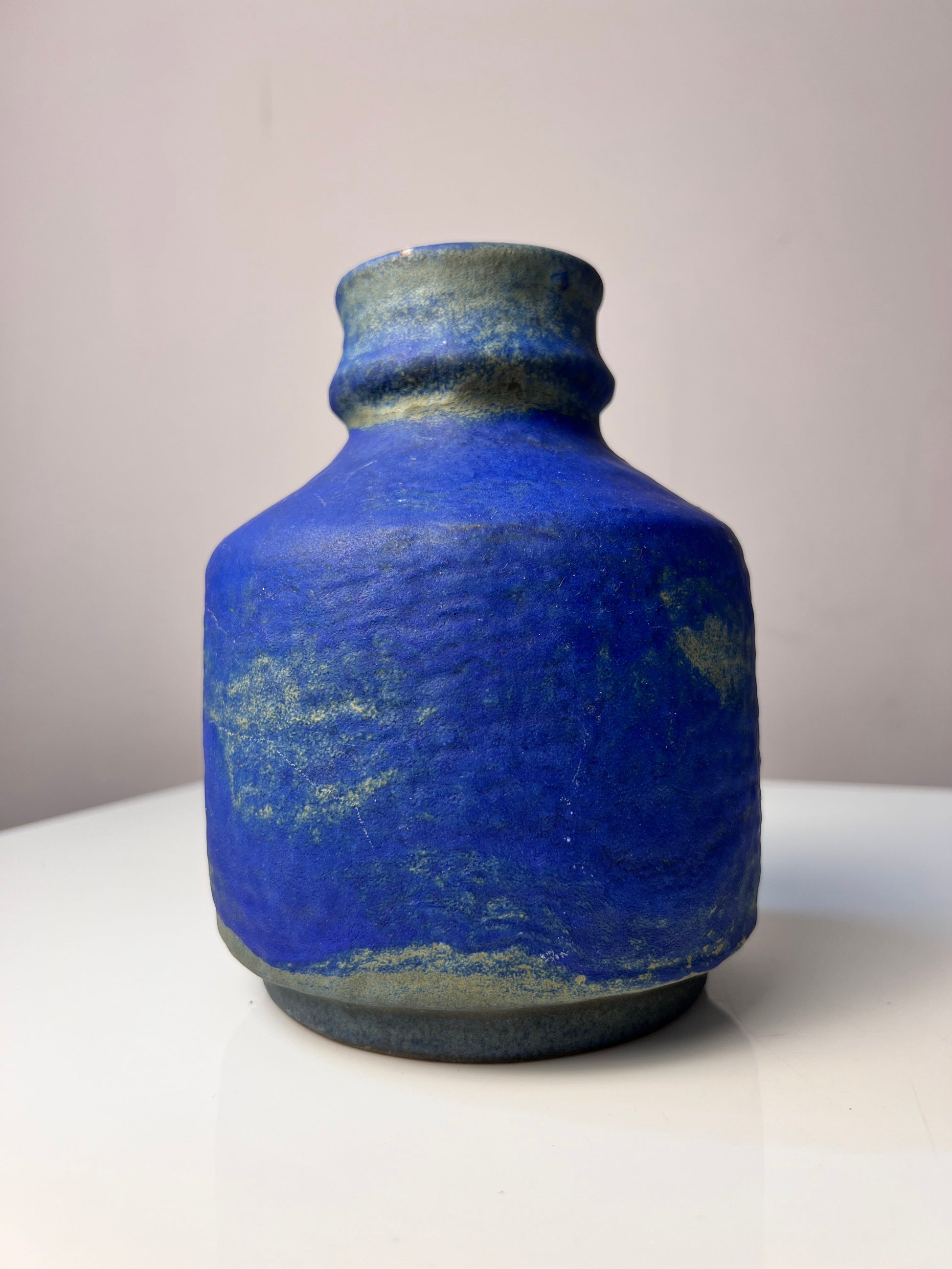 Set: Vase, Kerzenständer & Schale blau von Majolika Keramik Manufaktur