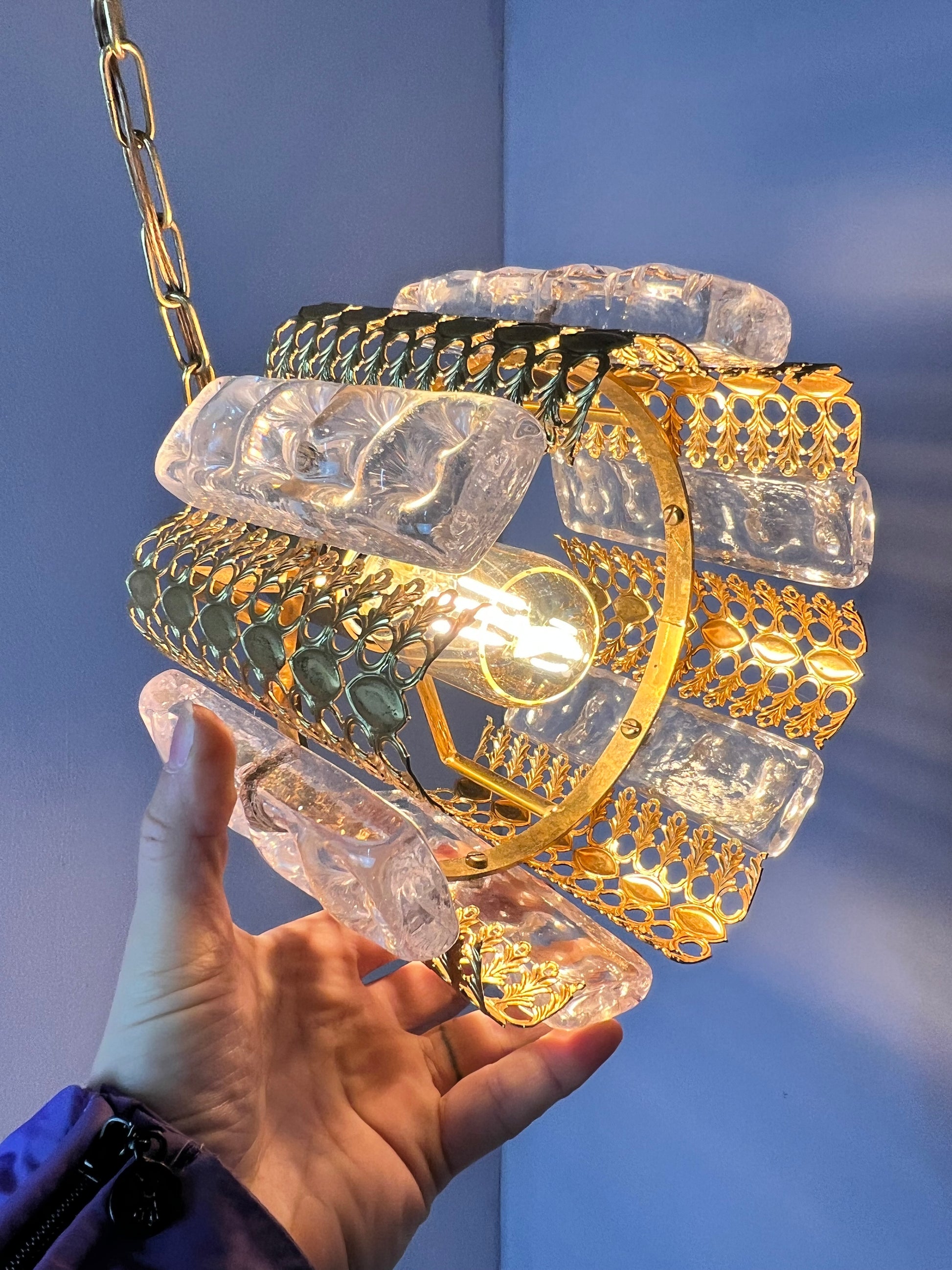 Hängelampe Glas Messing von Carl Fagerlund für Orrefors