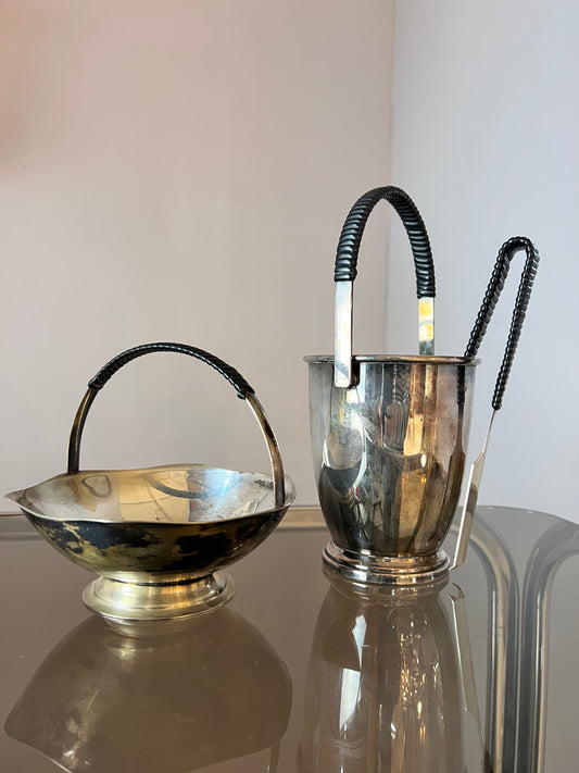 Set: Schale, Eiseimer & Eiszange versilbert