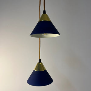 Set: 2x Hängelampe blau Glas Messing