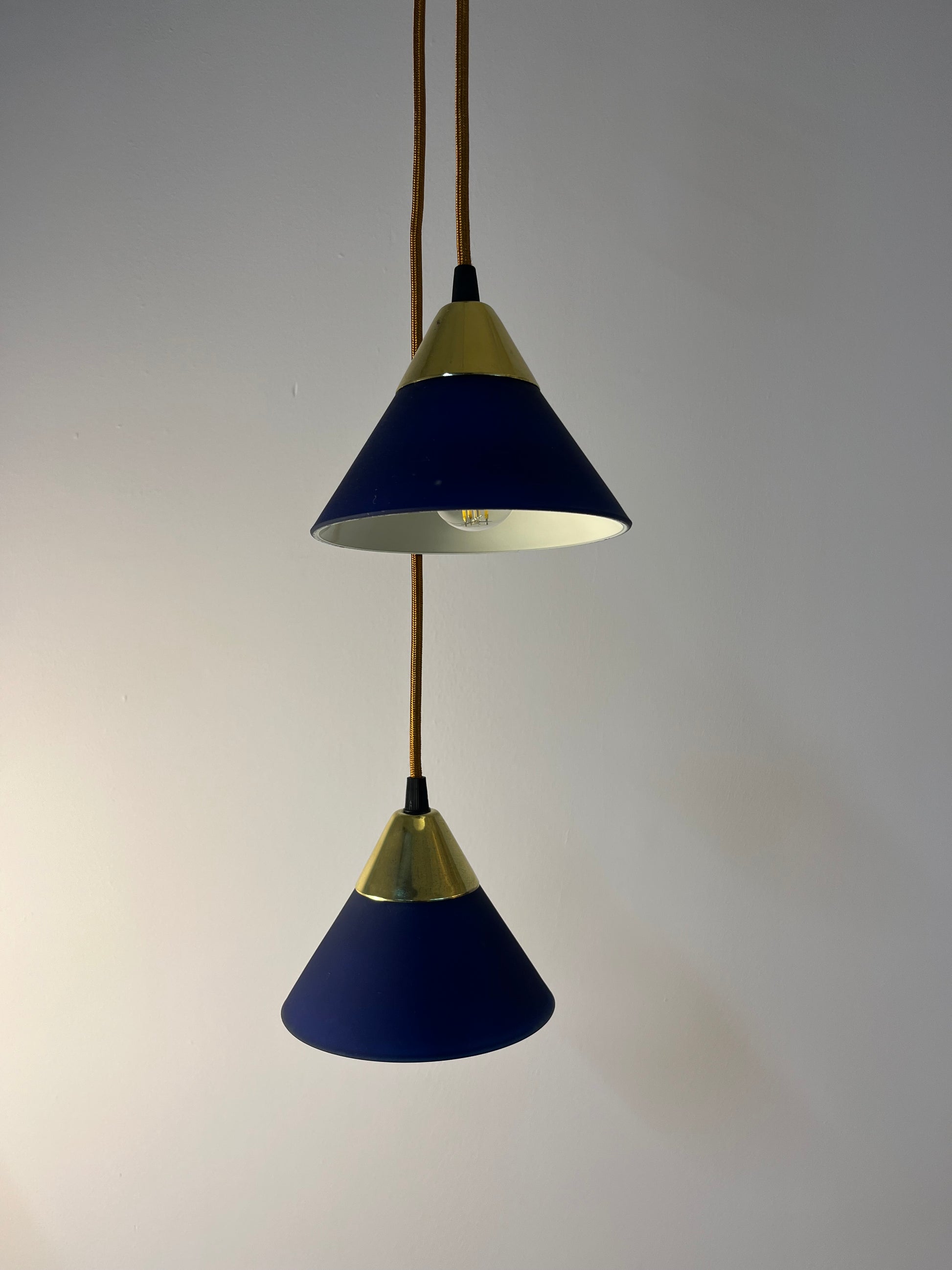Set: 2x Hängelampe blau Glas Messing