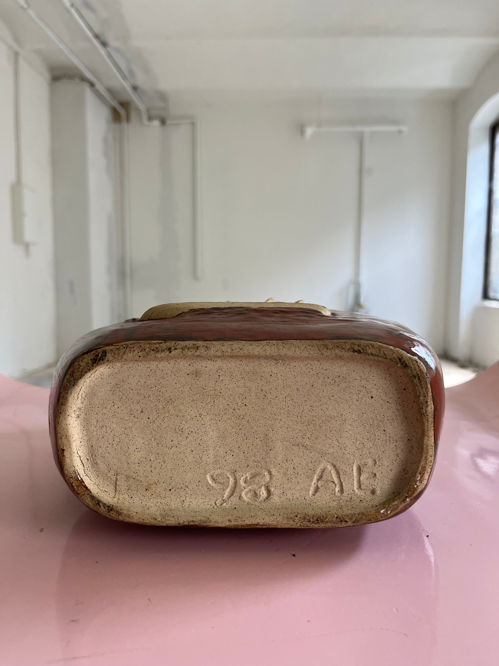 Vase mit Schiff braun Keramik Dänemark
