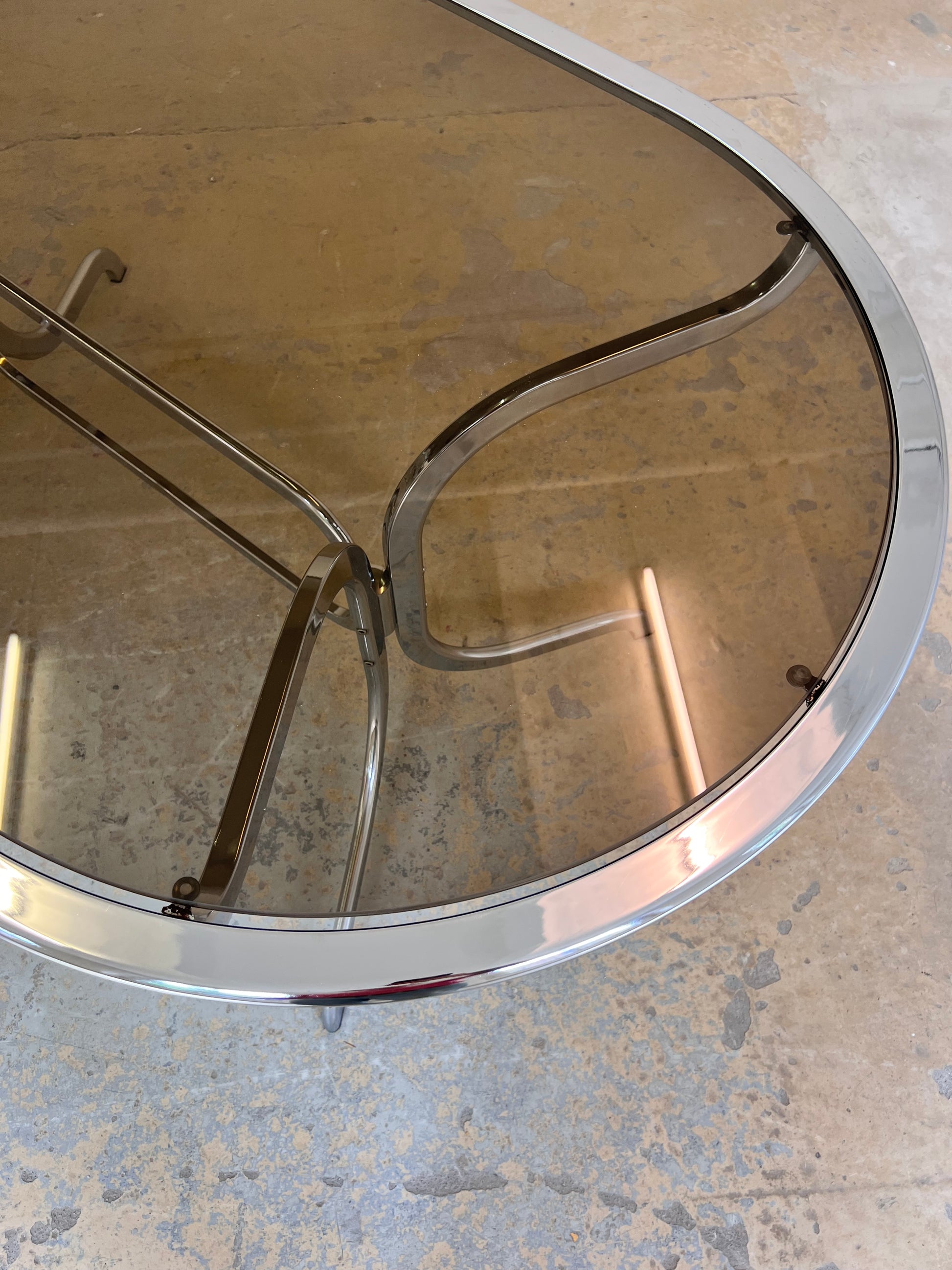 Ovaler Esstisch Chrom & Rauchglas von Gastone Rinaldi für Rima