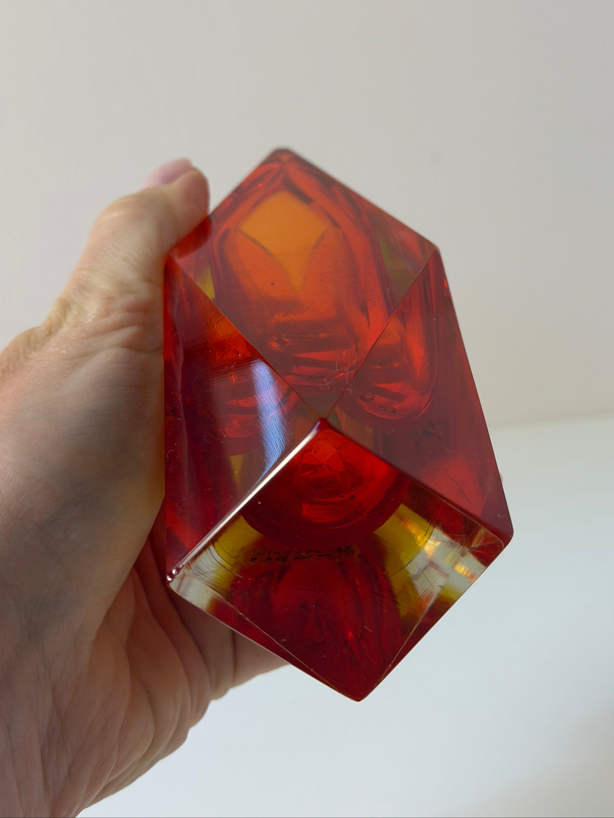Blockvase rot gelb Murano-Glas von Vetreria Artistica Oball