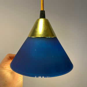 Set: 2x Hängelampe blau Glas Messing