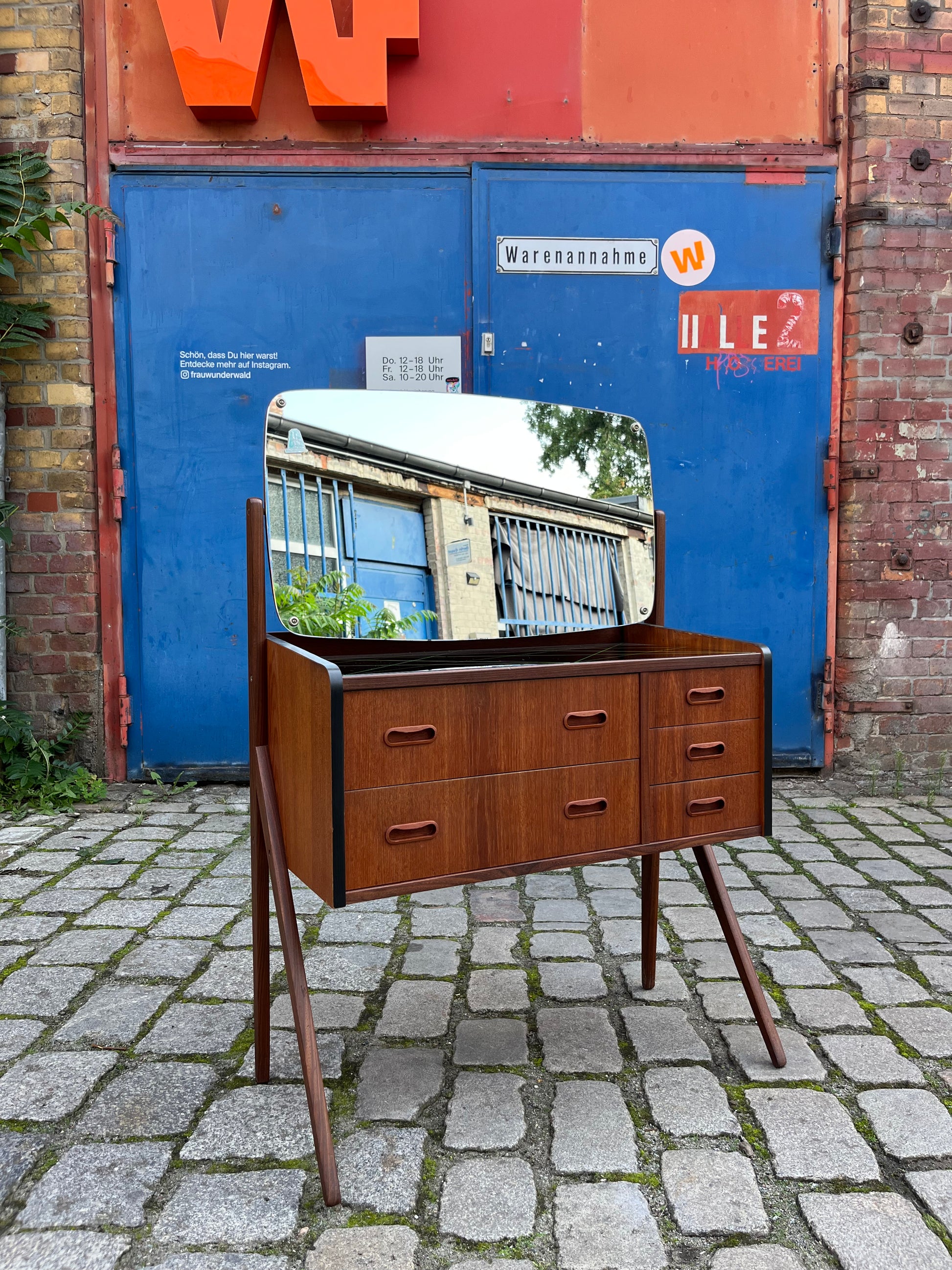 Schminktisch mit gemusterter Glasplatte Teak